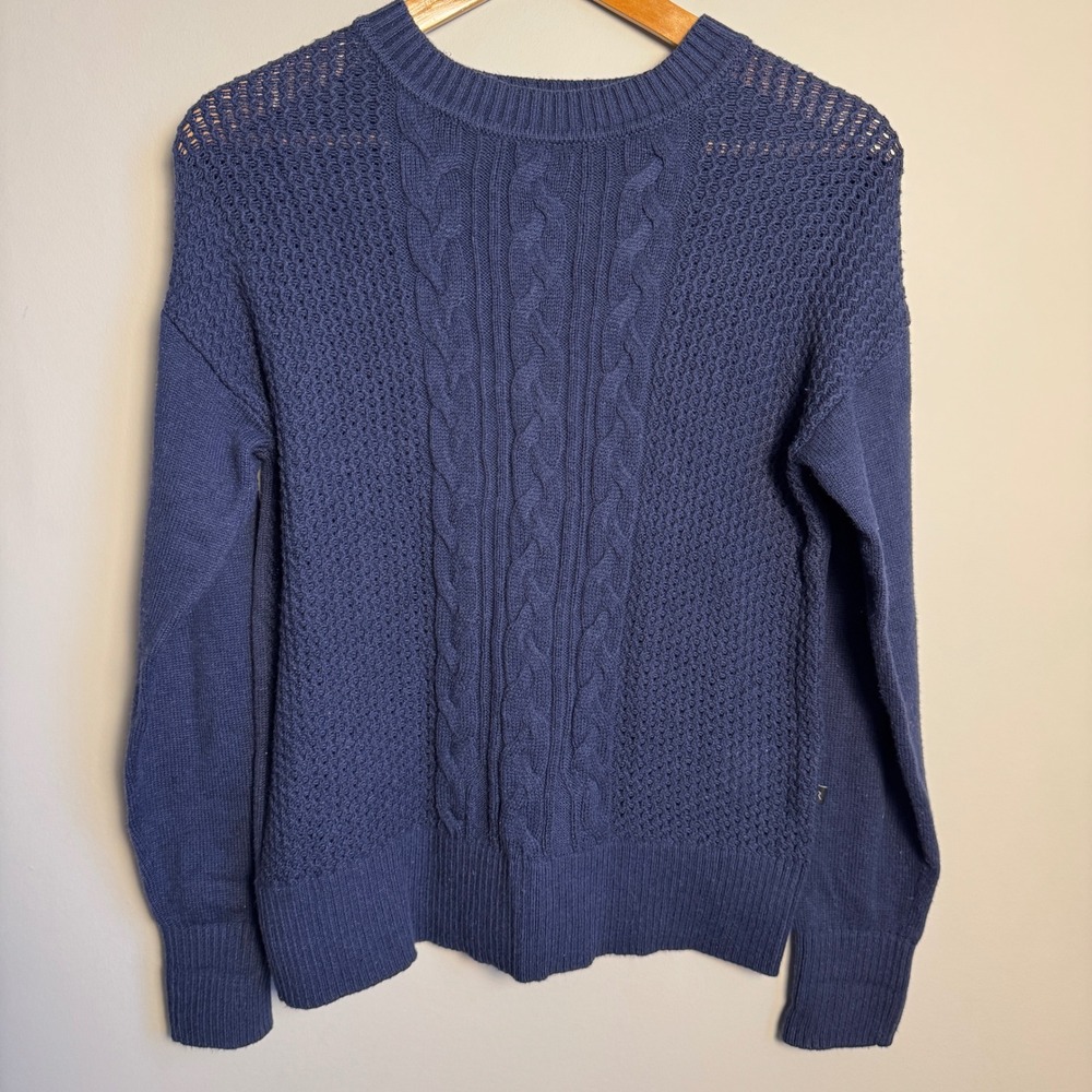 Banana Republic Mens Navy Blue‎ Cable Knit Sweater Size Small Preppy Old Money